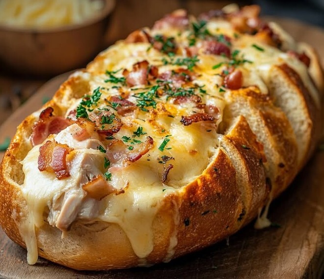Cheesy Chicken and Bacon-Stuffed Bread Loaf