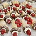 Cream Horns & Cannoli’sCream Mixture is-1 tub cool whip-1 pack of cream cheese- 1/2 pack powder vanilla puddingMix the cream cheese, then add in the cool whip then fold in the powder vanilla pudding and whip till it’s nice and creamy.Preheat oven 375 degreesButter Puff PastryCut the one sheet of pastry in equal 1inch strips ( approximately 12 strips)Then starting from the narrow end of your cream horn mold , begin wrapping around to the opposite end.Brush egg wash on each pastry .( egg wash- 1 egg whisked with 1/4 cup of water)Place in preheated oven for 10-14 minutes ( until they are a nice golden color)Allow to cool.Dip each end in chocolate ( I just melted chocolate chips in a bowl in microwave, stirring frequently)CoolThen fill the inside of the pastry horn with cream filling.